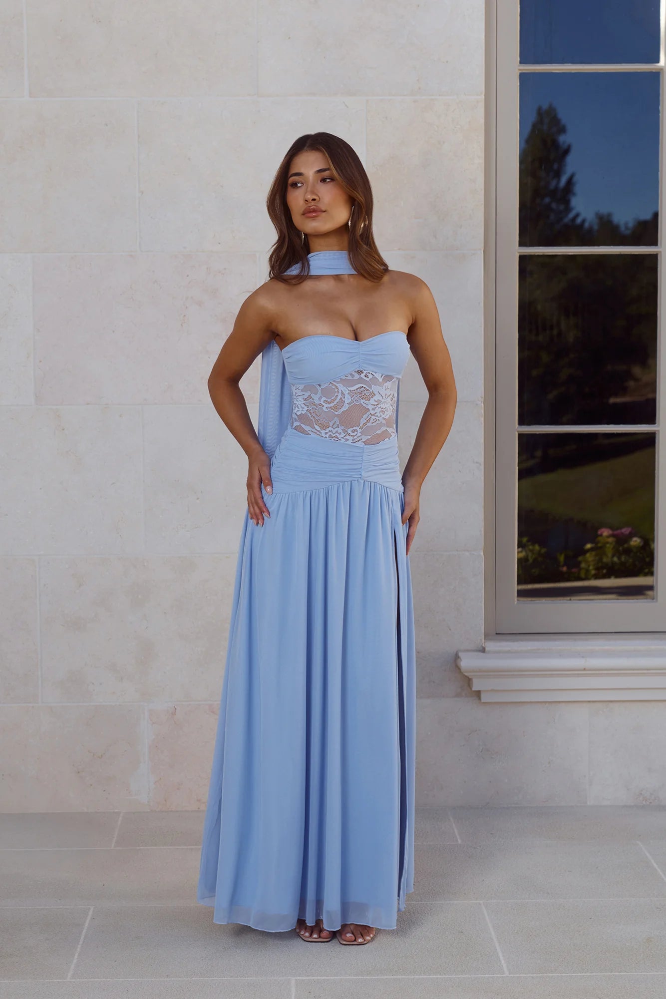 Favourite Luxury Strapless Maxi Dress Blue